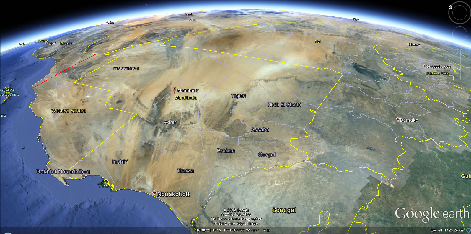 mauritanie terre carte